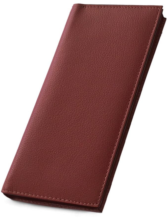 123 Cheap Checks Burgundy Basic Genuine Leather Checkbook Cover For Men & Women - Image 1